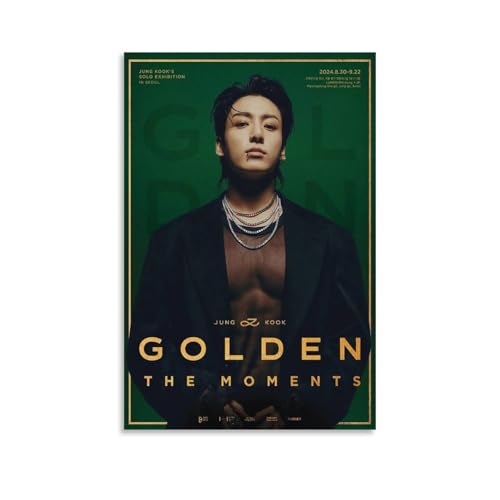 YRAEYWAER Jungkook Goldene Poster, ästhetische Dekoration, Wohnzimmer, modernes Familienschlafzimmer, Schlafzimmer, Wohnzimmer, Wandkunst, Dekoration, Poster, 30 x 45 cm, ungerahmt, 4 von YRAEYWAER