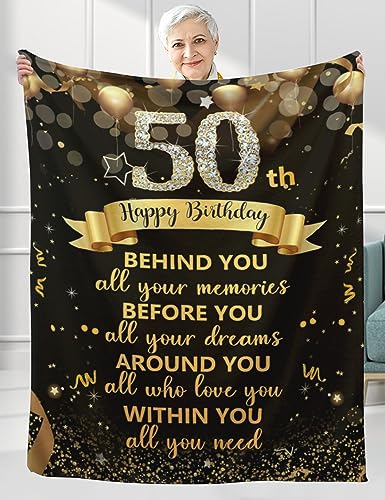 Happy 50th Birthday Gifts Decke für Frauen und Männer, 50 Jahre alt Geburtstag Geschenk Überwurfdecke, zurück im Jahr 1972 weiche Decke für Bett, 50 Reisedecken 152,4 x 127 cm von YRAQLVU