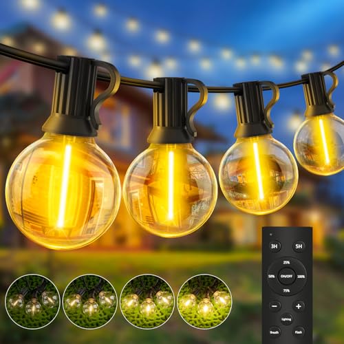 Lichterkette Led Außen Outdoor Strom: 20M Aussen Beleuchtung 65ft G40 Garten Glühbirnen Balkon Pavillon Lichterketten Terrasse Party String Lights IP44 Wetterfest mit Fernbedienung Gartenbeleuchtung von YRATERVSR
