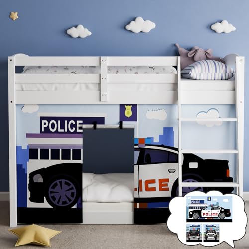 YRDKB Polizeiauto-Bettvorhänge – 3 Stück, Zwillinge, 33H Premium & anpassbare Cartoon-Loft-Bettvorhänge für Kinder, verbessern fantasievolle Kreation, Schlafzimmer, Größe: B 99,1 cm x L 198,1 cm von YRDKB
