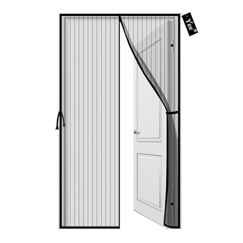YRH Magnet Fliegengitter Tür -85x210 cm, Insektenschutz Balkontür, Neues Design mit seitlichen Schnallen, strapazierfähiges Netz, magnetvorhang mit Breites Klettband, schwarz von YRH