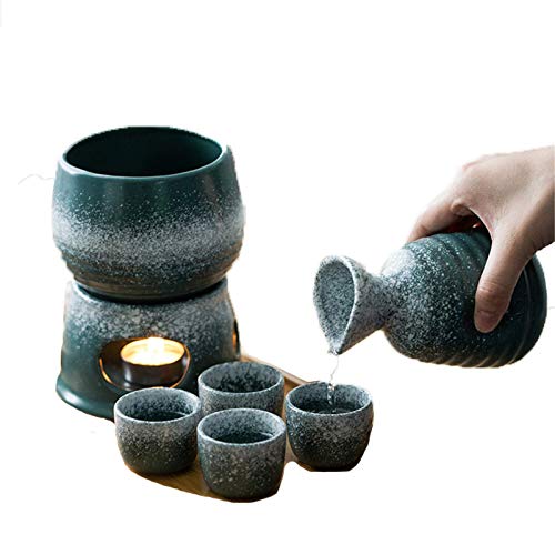 Japanisches Keramik-Sake-Set Mit Wärmer, Heißkrug Für Zu Hause, Traditionelles Heiß-Sake-Set 7-teilig, Einschließlich 1 Herd, 1 Erwärmungstopf, 1 Sake-Flasche Und 4 Sake-Tassen Für Kalt / Warm / Heiß von YRHH