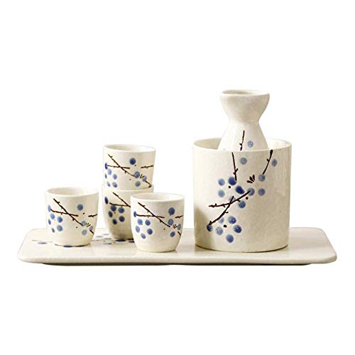 YRHH Sake Set, Japanisches Sake Pot Set, Traditionelles Sake Cup Handbemaltes Design Porzellan Keramik Handwerk, Weingläser Saki Cups 7 Stück-C von YRHH
