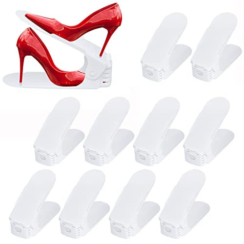 YRHome 30 Stück Verstellbarer Schuhregal Set Schuhstapler Schuhhalter rutschfest Schuhorganizer 3 höhenverstellbar,Kunststoff-Schwarz (30 Stück Weiß) von YRHome