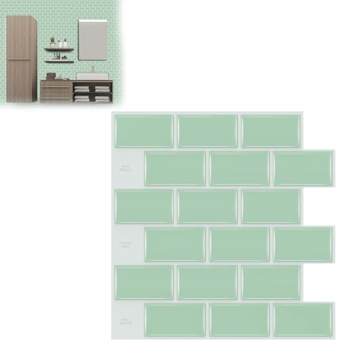 YRHome 10 Blatt 3D Klebefliesen Fliesenaufkleber Selbstklebende Küche Fliesensticker 3D Grün mit Fuge Backsplash-Fliesen 30x30cm Wasserdicht Metro Fliesen Folie Aufkleber Fliesendekor Badezimmer von YRHome