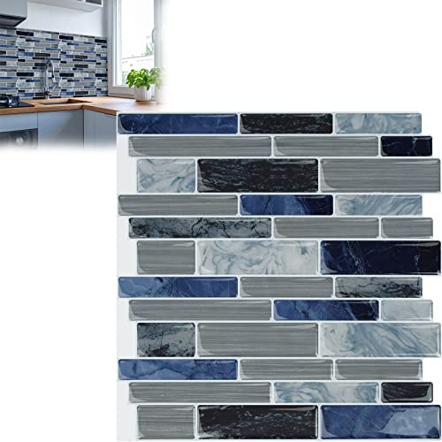 YRHome 10 Blatt 3D Klebefliesen Fliesenaufkleber Selbstklebende Küche Fliesensticker 3D Marmor Blau Backsplash-Fliesen 30x30cm Wasserdicht Metro Fliesen Folie Aufkleber Fliesendekor Badezimmer von YRHome