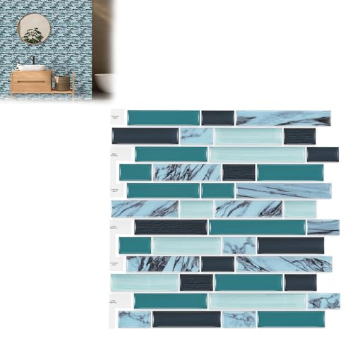 YRHome 10 Blatt 3D Klebefliesen Fliesenaufkleber Selbstklebende Küche Fliesensticker 3D Marmor Hellblau Backsplash-Fliesen 30x30cm Wasserdicht Metro Fliesen Folie Aufkleber Fliesendekor Badezimmer von YRHome
