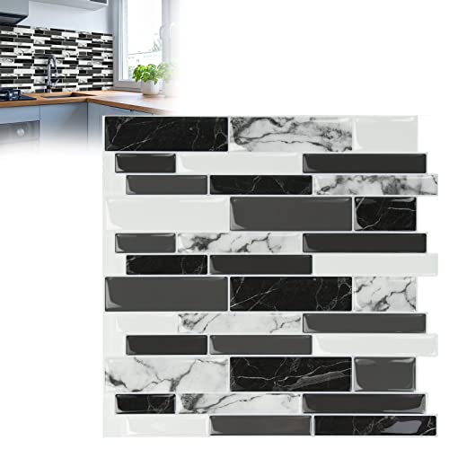 YRHome 10 Blatt 3D Klebefliesen Fliesenaufkleber Selbstklebende Küche Fliesensticker 3D Marmor Schwarz Backsplash-Fliesen 30x30cm Wasserdicht Metro Fliesen Folie Aufkleber Fliesendekor Badezimmer von YRHome