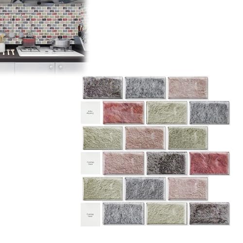 YRHome 10 Blatt 3D Klebefliesen Fliesenaufkleber Selbstklebende Küche Fliesensticker 3D Pink Gemischte mit Fuge Backsplash-Fliesen 30x30cm Wasserdicht Metro Fliesen Folie Aufkleber Fliesendekor von YRHome