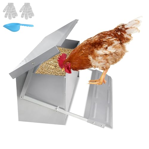 YRHome 10 kg Automatischer Hühner Futterautomat Geflügel-Futterspender Mit rattenfesten Füßen & wasserfesten Deckel Hühnerfutterautomat verzinkter Stahl für Geflügel Hühner, Enten, Gänse von YRHome