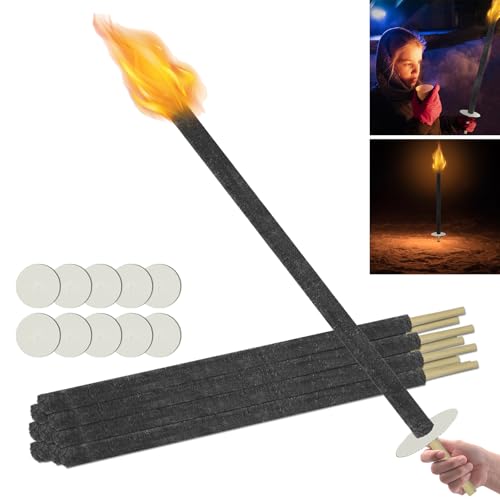 YRHome 10 stück Wachsfackeln Fackeln 100 min Brennzeit Wachs-Fackeln für Wanderung mit langem Griff Handschutz Outdoor Fackeln Gartenfackeln für Nachtwanderung Garten Party von YRHome