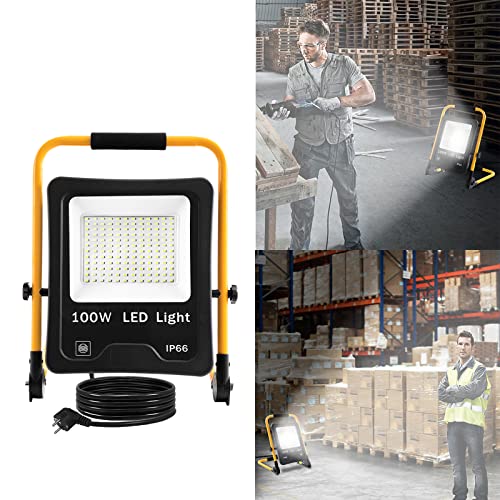 YRHome 100W LED Fluter Flutlicht Kaltweiß mit Stecker Baustrahler Scheinwerfer + Gelb Stativ Baulampe Wasserdicht IP66 Außenbereich Innen Garten Garage YRHome 100W LED Fluter Flutlicht Kaltweiß mit Stecker Baustrahler Scheinwerfer + Gelb Stativ Baulampe Wasserdicht IP66 Außenbereich Innen Garten Garage von YRHome