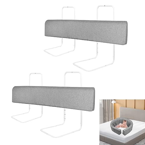 YRHome 100cm Bettgitter Bettschutzgitter Rausfallschutz für Kinder Höhenverstellbar DIY Verformbar Bettkantenschutz 5-Loch Bett Kinderbettgitter Sicherheitsgeländer für Baby Leinen Grau (2 Stück) von YRHome