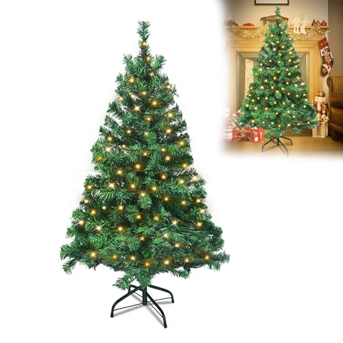 YRHome 120cm Grün PVC Künstlicher Weihnachtsbaum mit Beleuchtung - 120 Leuchten LED Christbaum Tannenbaum künstlich Weihnachtsbäume mit Metallständer für Weihnachten Dekoration von YRHome