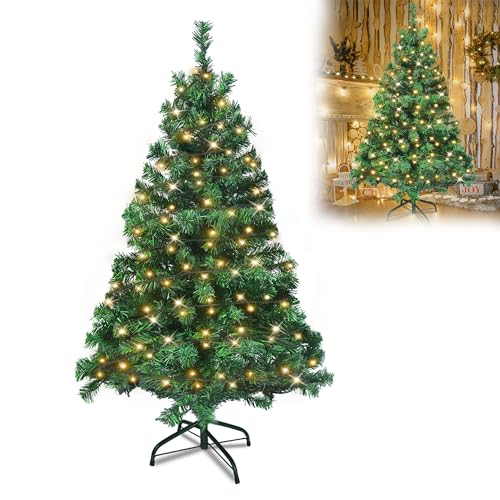 YRHome 150cm Grün PVC Künstlicher Weihnachtsbaum mit Beleuchtung - 180 Leuchten LED Christbaum Tannenbaum künstlich Weihnachtsbäume mit Metallständer für Weihnachten Dekoration von YRHome