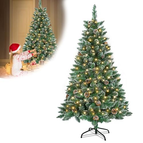 YRHome 150cm Künstlicher Weihnachtsbaum mit Beleuchtung Grün PVC mit Schnee-Effekt & Kiefernzapfen LED PVC Christbaum Tannenbaum Dekobaum mit ständer Weihnachtsdeko für Weihnachten Dekoration YRHome 150cm Künstlicher Weihnachtsbaum mit Beleuchtung Grün PVC mit Schnee-Effekt & Kiefernzapfen LED PVC Christbaum Tannenbaum Dekobaum mit ständer Weihnachtsdeko für Weihnachten Dekoration von YRHome