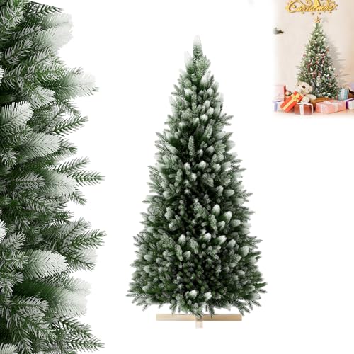 YRHome 150cm künstlicher Weihnachtsbaum mit weißen Spitzen PVC-PE Künstlicher Tannenbaum Weihnachtsdeko Schneeoptik Christbaum Christmas Tree Realistischer mit Holzständer von YRHome