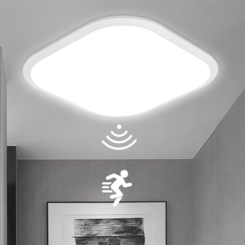 YRHome 24W Deckenleuchte mit Bewegungsmelder Radar Sensor Deckenlampe Sensorlampe Flurlampe Moderne LED Panel Ultraslim Küche Balkon Wandlampe Flur Kaltweiß (24W Kaltweiß LED) von YRHome