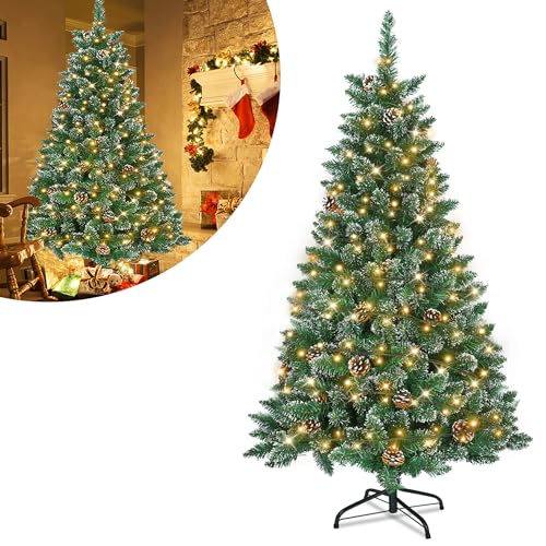 YRHome 180cm Künstlicher Weihnachtsbaum mit Beleuchtung Grün PVC mit Schnee-Effekt & Kiefernzapfen LED PVC Christbaum Tannenbaum Dekobaum mit ständer Weihnachtsdeko für Weihnachten Dekoration YRHome 180cm Künstlicher Weihnachtsbaum mit Beleuchtung Grün PVC mit Schnee-Effekt & Kiefernzapfen LED PVC Christbaum Tannenbaum Dekobaum mit ständer Weihnachtsdeko für Weihnachten Dekoration von YRHome