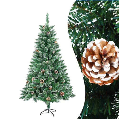 YRHome 180cm künstlicher Weihnachtsbaum Tannenbaum Grüne PVC mit Schnee-Effekt mit Kiefernzapfen Christbaum Kunstbaum Weihnachtsdeko für Zuhause Geschäfte Büro inkl. Metall Ständer von YRHome