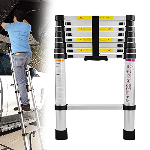 YRHome 2,6m Teleskopleiter Alu Mehrzweckleiter Multifunktionsleiter Rutschfester Anlegeleiter Stehleiter Klappleiter Leiter 150 kg Belastbarkeit 9 Sprossen Silber von YRHome