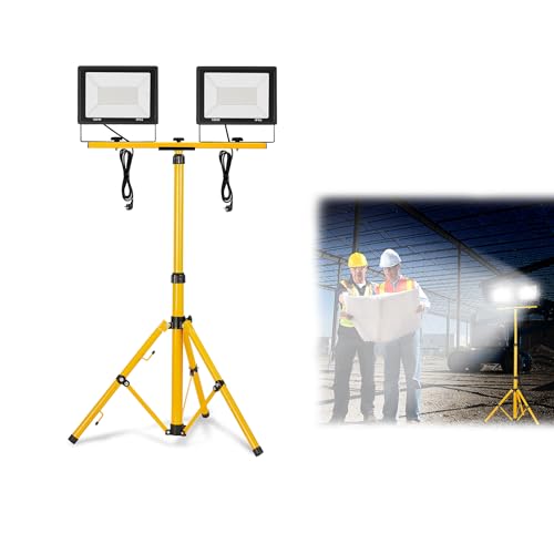 YRHome 2 * 100W LED Baustrahler Kaltweiß mit Stativ Baustellen Strahler LED Fluter Floodlight Arbeitsscheinwerfer inkl. Netzkabel Wasserdicht IP66 für Baustelle Garten Garage von YRHome