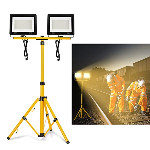 YRHome 2 * 200W LED Baustrahler Warmweiß mit Stativ Baustellen Strahler LED Fluter Floodlight Arbeitsscheinwerfer inkl. Netzkabel Wasserdicht IP66 für Baustelle Garten Garage von YRHome