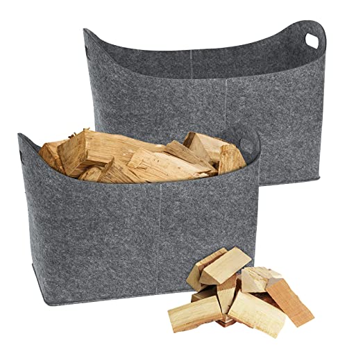 YRHome 2 Stück Filztasche für Kaminholz Kaminholztasche Kaminholzkorb 55 x 30 x40 cm Faltbar Filz Faltbar Filzkorb für Feuer Kaminholz Holz Spielzeug shopper Zeitungen Bekleidung mit Griff Hellgrau von YRHome