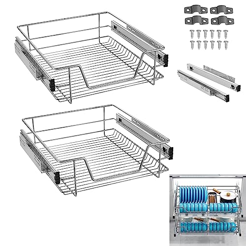 YRHome 2 Stück Küchenschublade Küchen Regal Teleskopschublade Schlafzimmerschublade Schrankauszug Organizer Küchenschrank Korbauszug Vollauszug Schublade Küchen Regal Geeignet für 50cm Schränke von YRHome