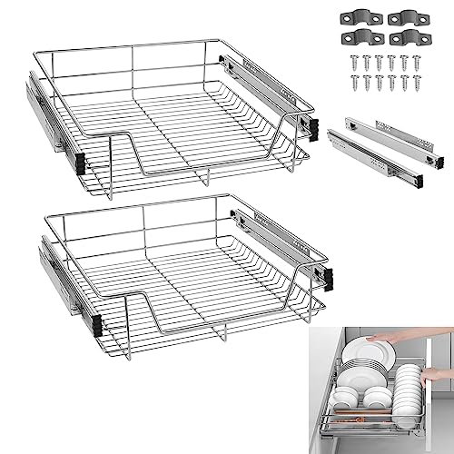 YRHome 2 Stück Küchenschublade Küchen Regal Teleskopschublade Schlafzimmerschublade Schrankauszug Organizer Küchenschrank Korbauszug Vollauszug Schublade Küchen Regal Geeignet für 60cm Schränke von YRHome