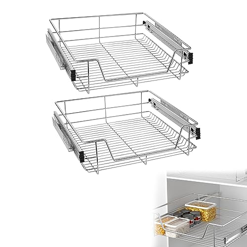 YRHome 2 Stück Teleskopschublade Teleskopschublade Schrankauszug Aufbewahrungskörbe Korbauszug Küchenschrank mit Schubladenauszüge Vollauszug Schublade Schlafzimmerschränke für 60cm Schränke von YRHome