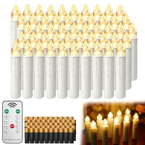YRHome 20 Stück LED Kerzen Weihnachtskerzen Batterien Kabellos Warmweiß Lichterkette Dimmbar Kerzenlichter Flammenlose mit Fernbedienung Timer & Clips für Weihnachtsbaum Weihnachtsdeko Hochzeit Party von YRHome