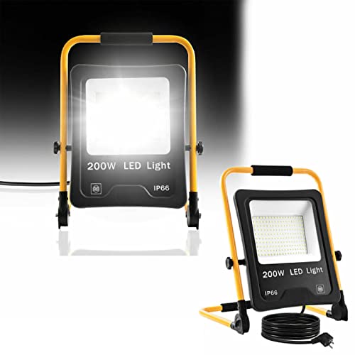 YRHome 200W LED Fluter Flutlicht Kaltweiß mit Stecker Baustrahler Scheinwerfer + Gelb Stativ Baulampe Wasserdicht IP66 Außenbereich Innen Garten Garage YRHome 200W LED Fluter Flutlicht Kaltweiß mit Stecker Baustrahler Scheinwerfer + Gelb Stativ Baulampe Wasserdicht IP66 Außenbereich Innen Garten Garage von YRHome