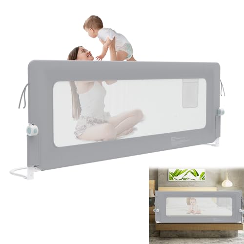 YRHome 200cm Bettgitter Rausfallschutz klappbar 180 Grad drehbar Bettschutzgitter für Kleinkinder luftiges Netz, Höhenverstellbar Rausfallschutz Bett für Kinderbett, Elternbett (Grau) von YRHome