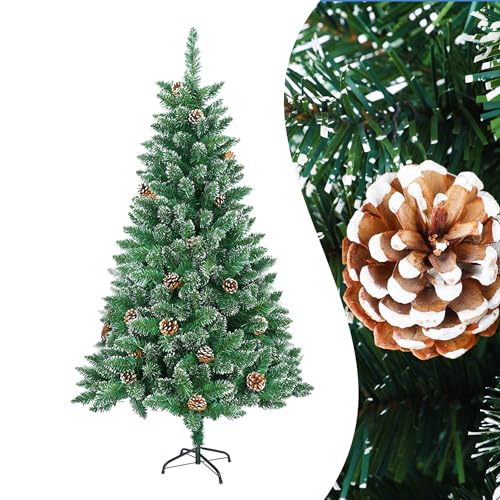 YRHome 210cm künstlicher Weihnachtsbaum Tannenbaum Grüne PVC mit Schnee-Effekt mit Kiefernzapfen Christbaum Kunstbaum Weihnachtsdeko für Zuhause Geschäfte Büro inkl. Metall Ständer von YRHome