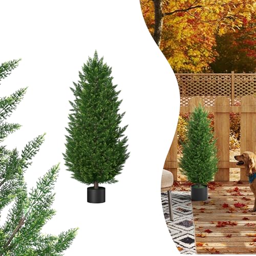 YRHome 2er Künstliche Zeder 120cm Künstlicher Buchsbaum im Topf Zypressenpflanze UV-beständige Kunstpflanzen Zedernbaum Balkonpflanzen Künstliches Grünset für Garten Balkon Terrasse Wohnzimmer Büro von YRHome