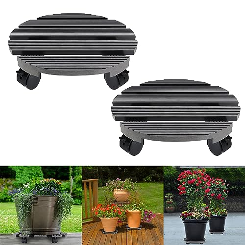 YRHome WPC Pflanzenroller Rund Ø 300mm 100kg Rollbrett Pflanzen für Innen- sowie Außenbereich Blumenroller Blumentopf Untersetzer mit Rollen witterungsbestaendig Transporthilfe für Pflanzen Anthrazit von YRHome