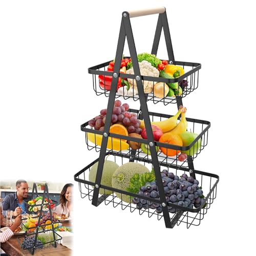 YRHome 3 Etagen Obstschale Obst Etagere aus Metall Schwarz Obstkorb Etagere Obst Brotkorb Obst Schüssel Gemüse mit Holzgriff Gemüsegestell Abnehmbar Obst Halter Küche Lager für Obst Gemüse Snacks YRHome 3 Etagen Obstschale Obst Etagere aus Metall Schwarz Obstkorb Etagere Obst Brotkorb Obst Schüssel Gemüse mit Holzgriff Gemüsegestell Abnehmbar Obst Halter Küche Lager für Obst Gemüse Snacks von YRHome