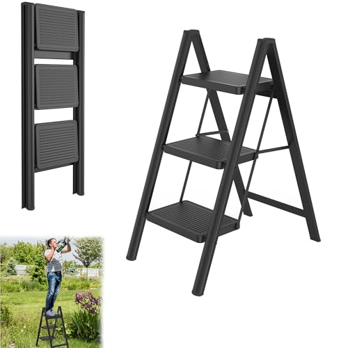 YRHome 3 Stufen Klappbar Trittleiter Leiter Tritthocker Klapptrittleiter mit breitem rutschfeste Pedal Multifunktionale Haushaltsleiter Stehleiter Bis 250KG Schwarz für Haushalt, Küche Büro Außen YRHome 3 Stufen Klappbar Trittleiter Leiter Tritthocker Klapptrittleiter mit breitem rutschfeste Pedal Multifunktionale Haushaltsleiter Stehleiter Bis 250KG Schwarz für Haushalt, Küche Büro Außen von YRHome