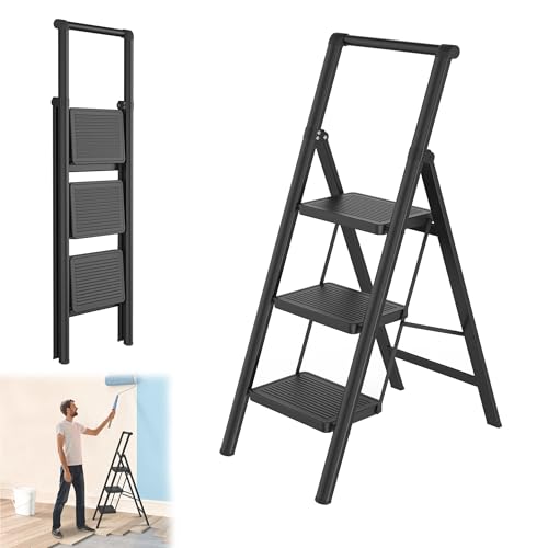 YRHome 3 Stufen Klappbar Trittleiter Leiter Tritthocker Klapptrittleiter mit breitem rutschfeste Pedal und Handlauf Multifunktionale Haushaltsleiter Stehleiter Bis 250KG Schwarz für Haushalt, Küche YRHome 3 Stufen Klappbar Trittleiter Leiter Tritthocker Klapptrittleiter mit breitem rutschfeste Pedal und Handlauf Multifunktionale Haushaltsleiter Stehleiter Bis 250KG Schwarz für Haushalt, Küche von YRHome