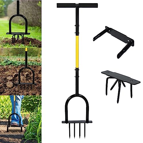 YRHome 3 in 1 Manueller Rasenbelüfter Rasenlüfter 98,5cm Aerifizierer für Rasen Multi Gartenkralle Vertikutierer Rasen Verdichtete Böden Handvertikutierer Bodenkralle Unkrautkralle für Hof, Garten von YRHome