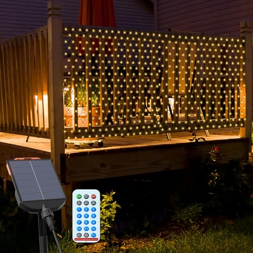 YRHome 3 x 2m Solar Lichternetz Außen Solar Lichterkette Aussen Warmweiß 8 Modi Solarlichterkette IP44 mit Fernbedienung Timer Speicherfunktion Lichterkettenvorhang für Weihnachten Hochzeit von YRHome