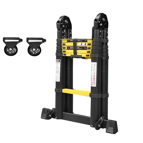 YRHome 3.8m (1.9m+1.9m) Teleskopleiter Klappleiter Stehleiter Schiebeleiter Mehrzweckleiter Ausziehbar Anti-Rutsch Tragbare Leiter 150 kg Belastbarkeit Schwarz von YRHome