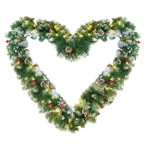YRHome 300cm Weihnachtskranz Tür für Innen und Außen Deko Tannenkranz Weihnachtsgirlande Tannengirlande Weihnachten Girlande Türkranz (Schnee-Effekt & Tannenzapfen Typ mit 50 LED) von YRHome