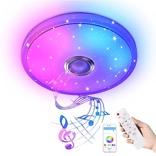 YRHome 36W LED Deckenleuchte Dimmbar mit Bluetooth Lautsprecher Deckenlampe Sternenhimmel RGB Farbwechsel mit Fernbedienung oder APP-Steuerung Musikwiedergabe für Schlafzimmer Kinderzimmer von YRHome