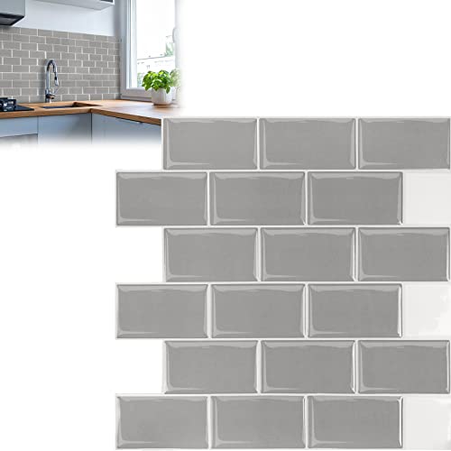 YRHome 10 Blatt 3D Klebefliesen Fliesenaufkleber Selbstklebende Küche Fliesensticker Grau Backsplash-Fliesen 30x30cm Wasserdicht Metro Fliesen Folie Aufkleber Fliesendekor Badezimmer von YRHome