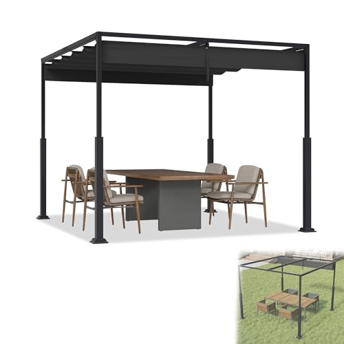 YRHome 3x3M Pergola mit Schiebedac Gartenpavillon aus Stahl & Polyester Wasserdicht & Winterfest Freistehendes Terrassendach mit robusten Metallsäulen Sonnenschutz für Terrasse & Garten Schwarz YRHome 3x3M Pergola mit Schiebedac Gartenpavillon aus Stahl & Polyester Wasserdicht & Winterfest Freistehendes Terrassendach mit robusten Metallsäulen Sonnenschutz für Terrasse & Garten Schwarz von YRHome