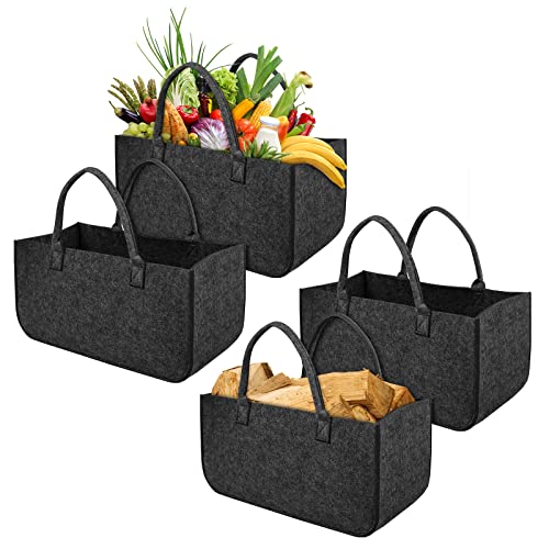 YRHome 4 Stück Kaminholztasche Filz Tasche Filztasche Filztaschen Faltbar Shopper Kaminholz Einkaufstasche Spielzeugtasche bis zu 30KG 50 x 25 x 25 cm Dunkelgrau von YRHome