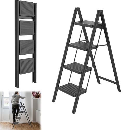 YRHome 4 Stufen Klappbar Trittleiter Leiter Tritthocker Klapptrittleiter mit breitem rutschfeste Pedal Multifunktionale Haushaltsleiter Stehleiter Bis 250KG Schwarz für Haushalt, Küche Büro Außen YRHome 4 Stufen Klappbar Trittleiter Leiter Tritthocker Klapptrittleiter mit breitem rutschfeste Pedal Multifunktionale Haushaltsleiter Stehleiter Bis 250KG Schwarz für Haushalt, Küche Büro Außen von YRHome