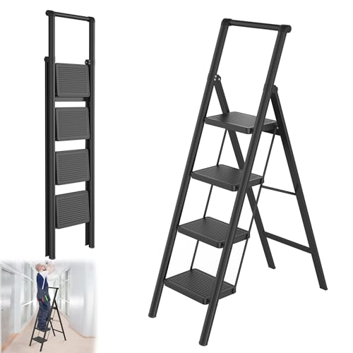 YRHome 4 Stufen Klappbar Trittleiter Leiter Tritthocker Klapptrittleiter mit breitem rutschfeste Pedal und Handlauf Multifunktionale Haushaltsleiter Stehleiter Bis 250KG Schwarz für Haushalt, Küche YRHome 4 Stufen Klappbar Trittleiter Leiter Tritthocker Klapptrittleiter mit breitem rutschfeste Pedal und Handlauf Multifunktionale Haushaltsleiter Stehleiter Bis 250KG Schwarz für Haushalt, Küche von YRHome